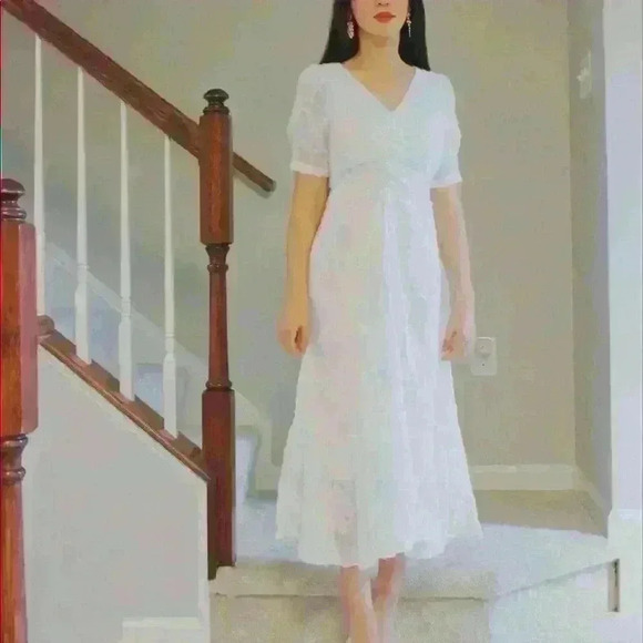 Conte De Fees White Floral Delicate Midi Dress - Picture 4 of 4